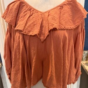 Free People Terracotta Off-Shoulder Blouse